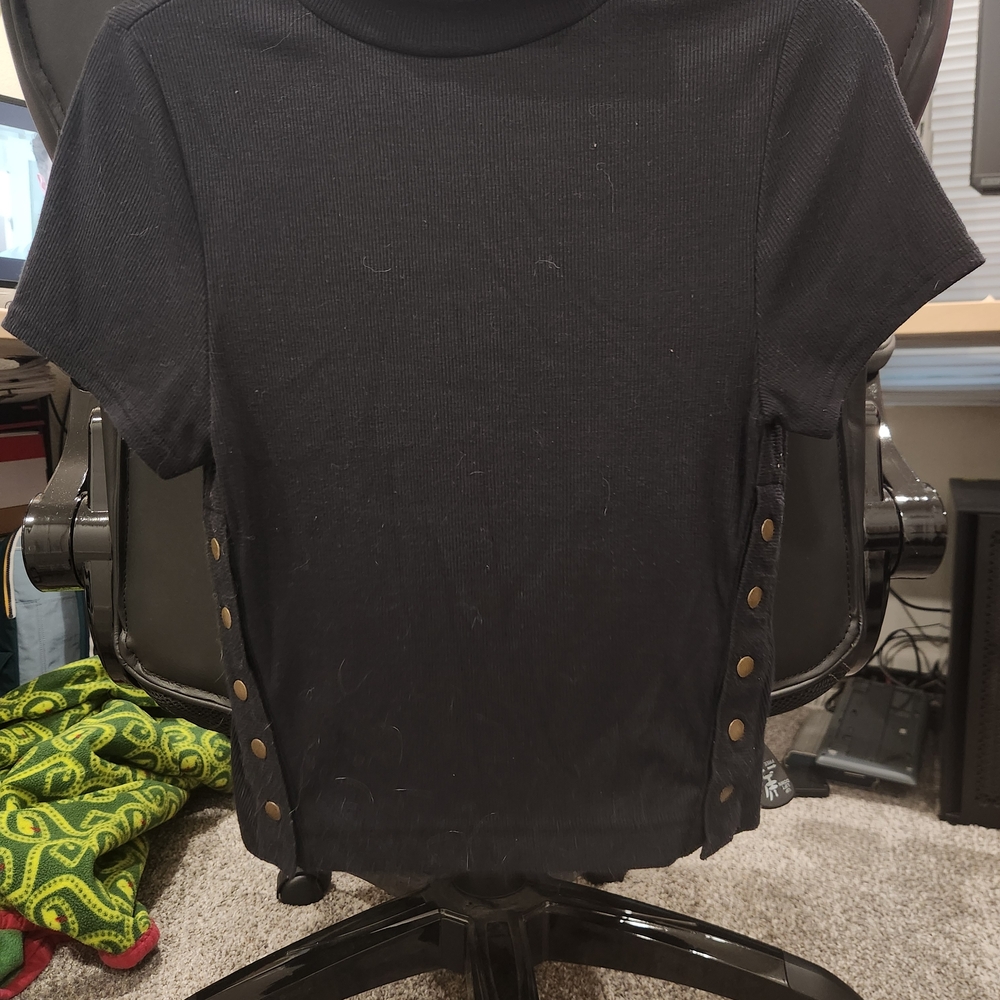 We The Free Black Short Sleeve Top with Button Accents